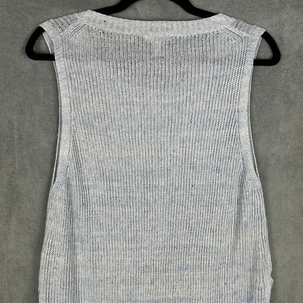 Eileen Fisher Sweater Womens Medium Blue Linen Sleeveless Luxury Resort Preppy - Picture 5 of 12